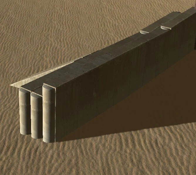 A defensive wall and its supporting pillars