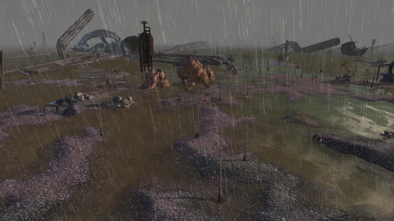 Ancient ruins in the Floodlands — First Empire industrial wreckage still half-submerged