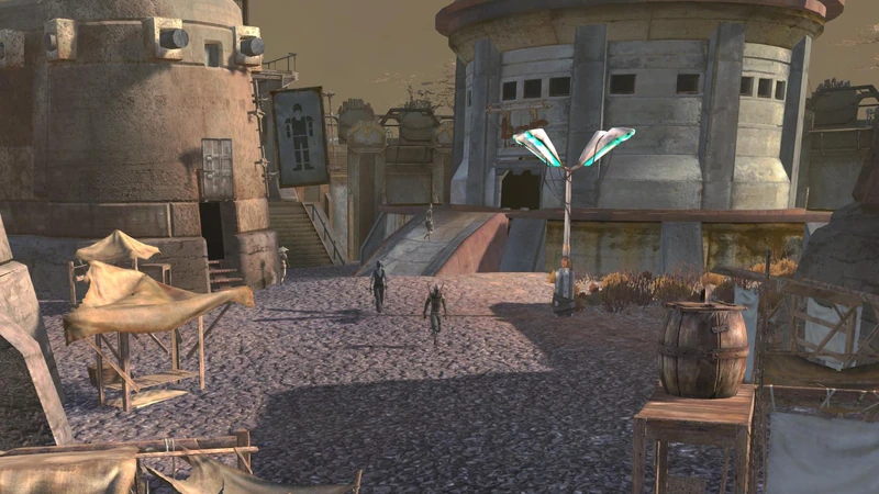 The marketplace at Drifter's Last. A town's absorption capacity is limited, and dumping a load of identical goods will flatten a trader's cash reserves fast