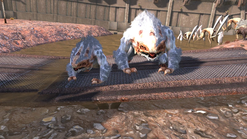 A Great White Gorillo (right) beside a regular adult Gorillo (left) for scale